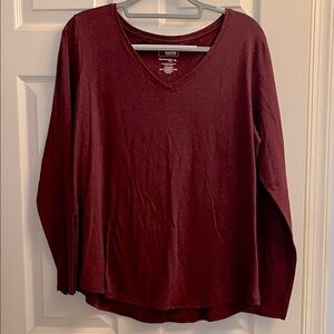 Sonoma Goods for Life Maroon with Sparkles V-Neck Long Sleeve Tee XLarge